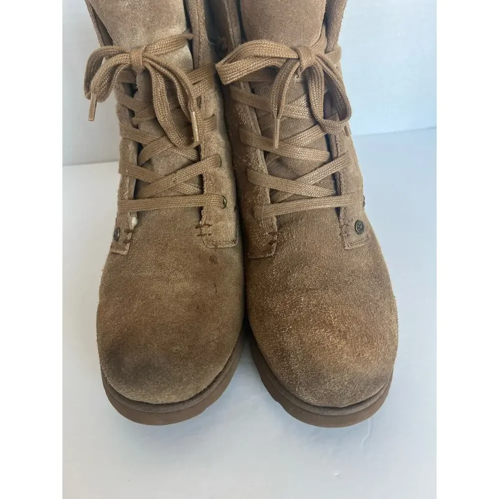 Bearpaw Krista Hickory Distressed‎ Brown Suede Leather Sheepskin Footbed Sz 9.5